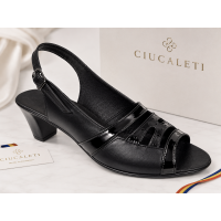 Sandale dama negre din piele naturala box cu lac, toc mediu comod – S33LN